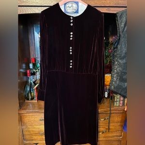Silk velvet vintage Laura Ashley dress in wine purple, size 6